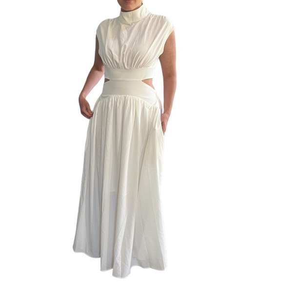 Commense Summer Casual Cap Sleeve Mock Neck Cut Out Long Dress In White Size L - Picture 5 of 13